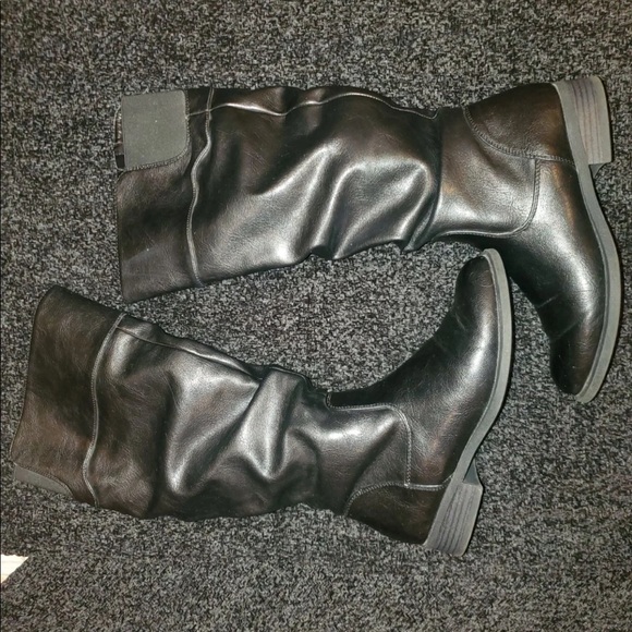 Nine West Leonora Black Leather Knee High Slouchy Boots - Picture 3 of 11